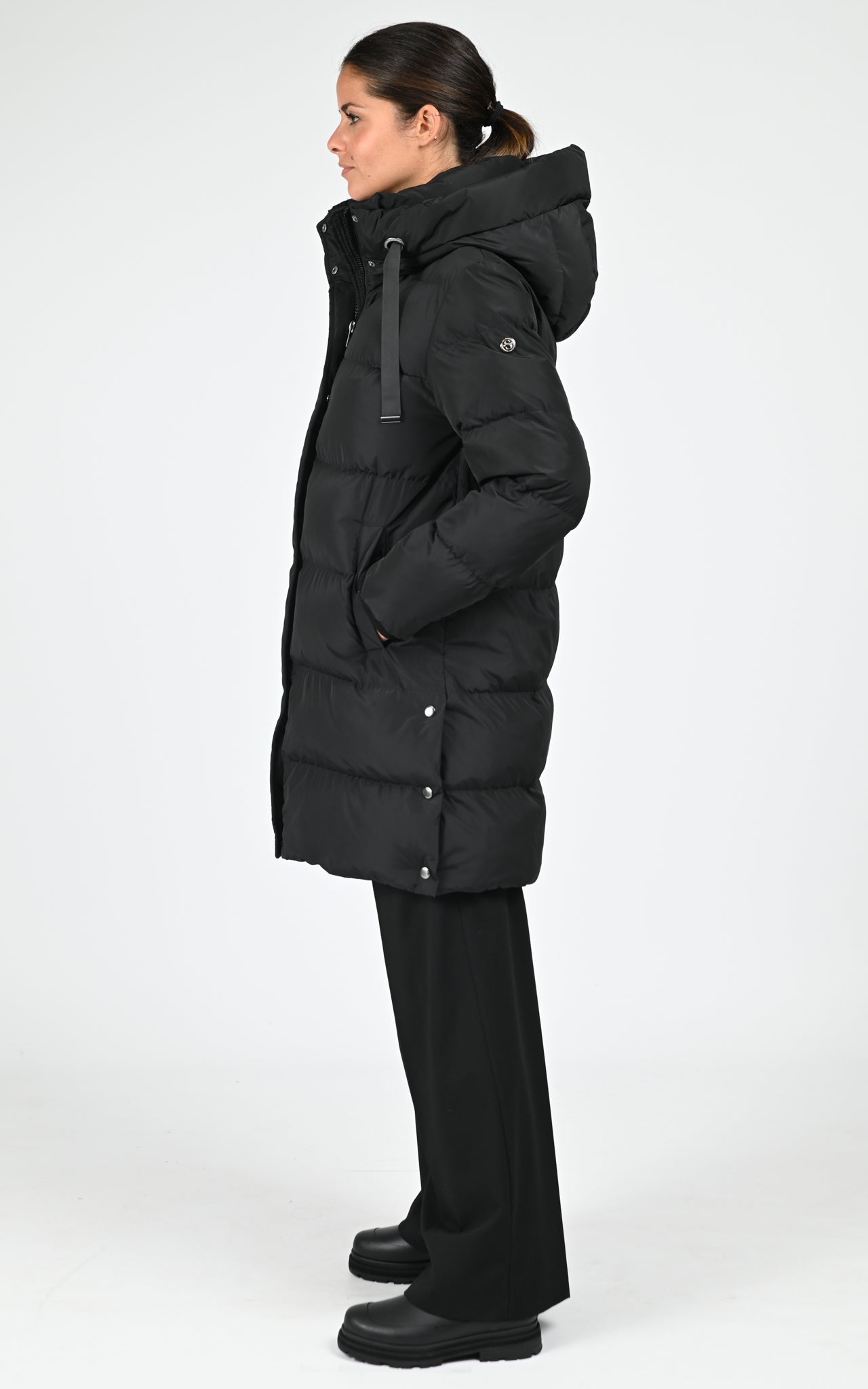 Doudoune longue à capuche noir