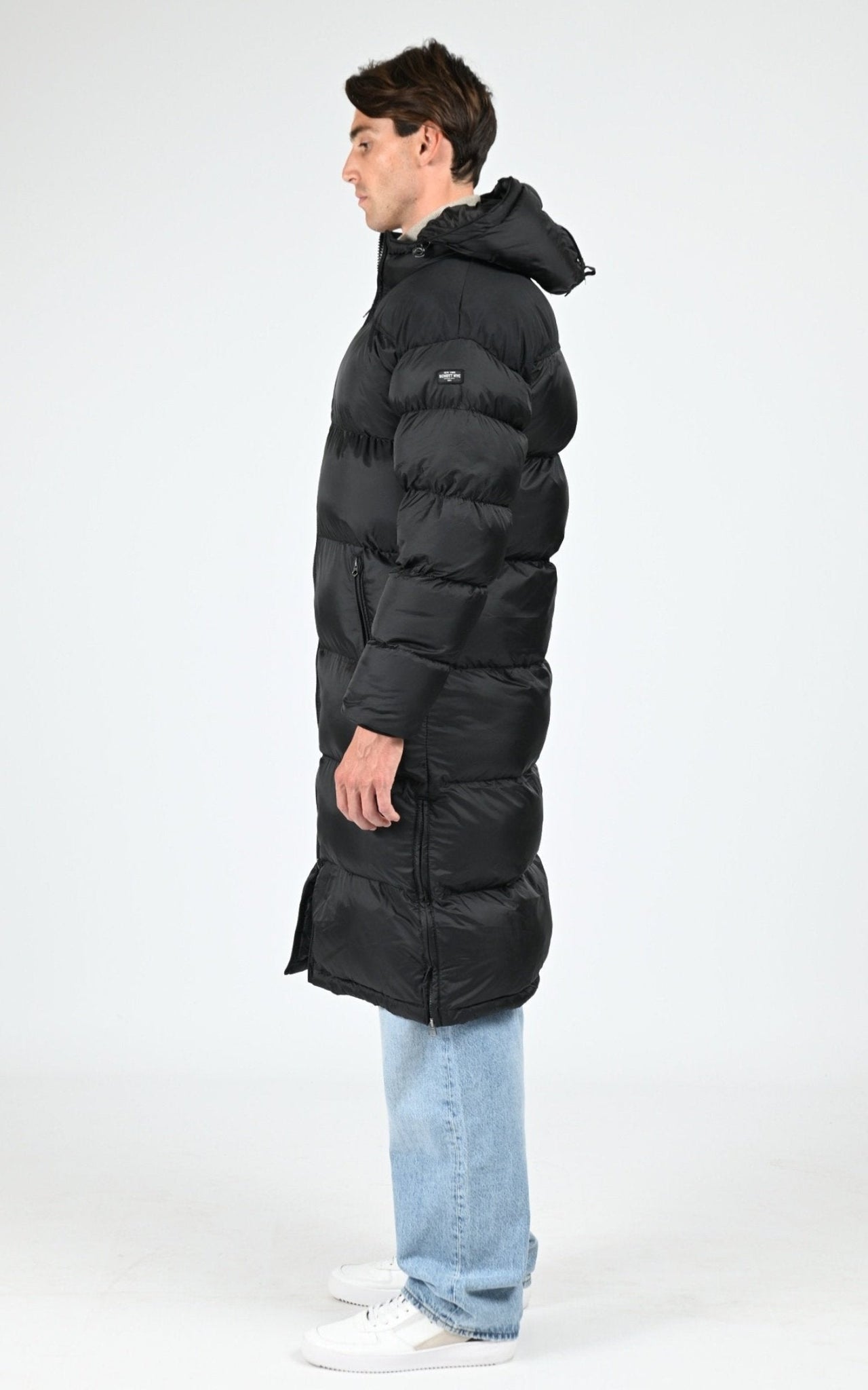 Doudoune longue à capuche noir