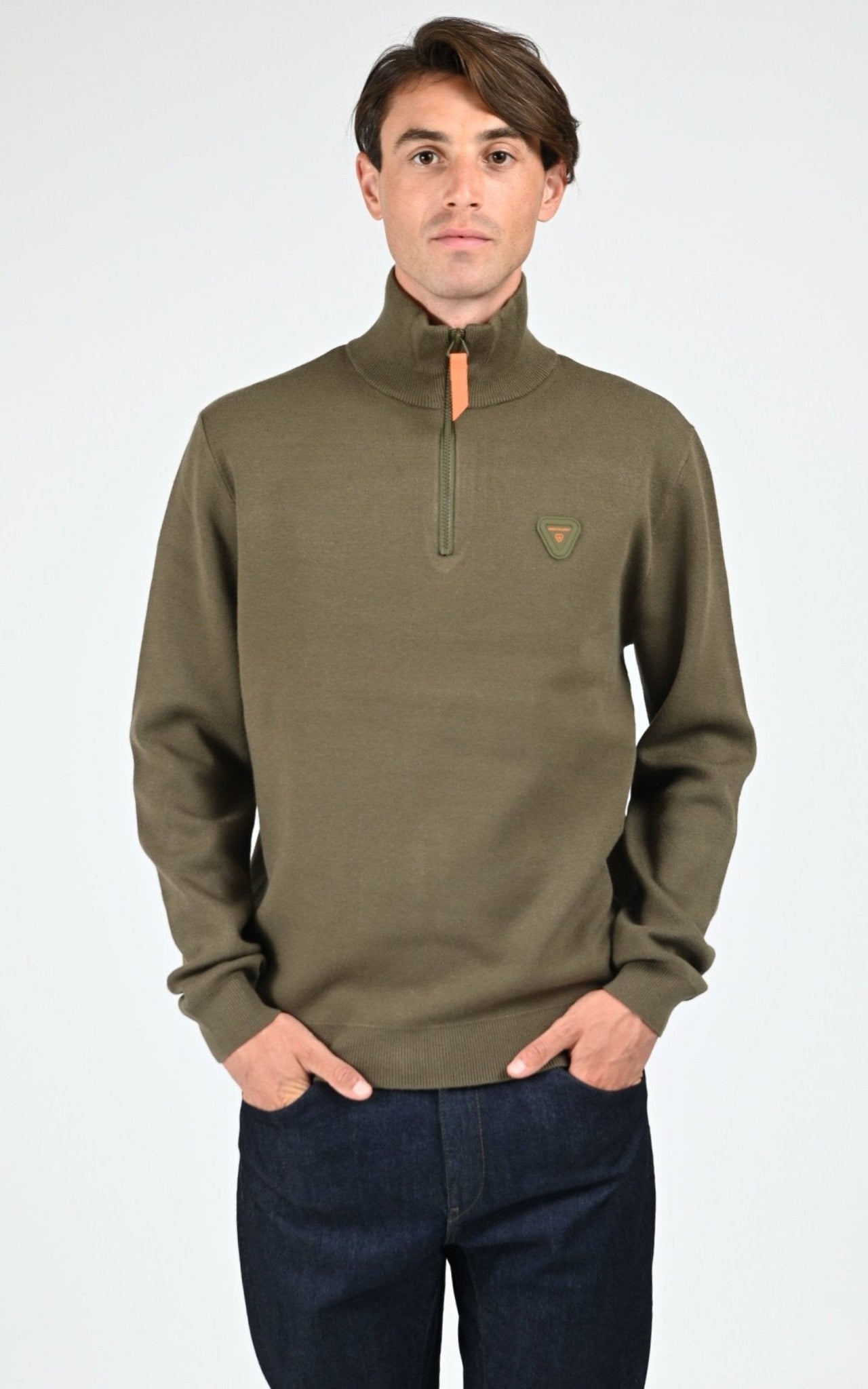 Pull maille Lewis Patch mixte kaki