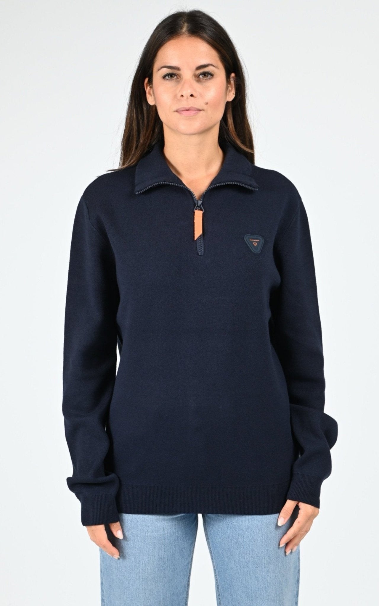 Pull à col montant mixte bleue marine