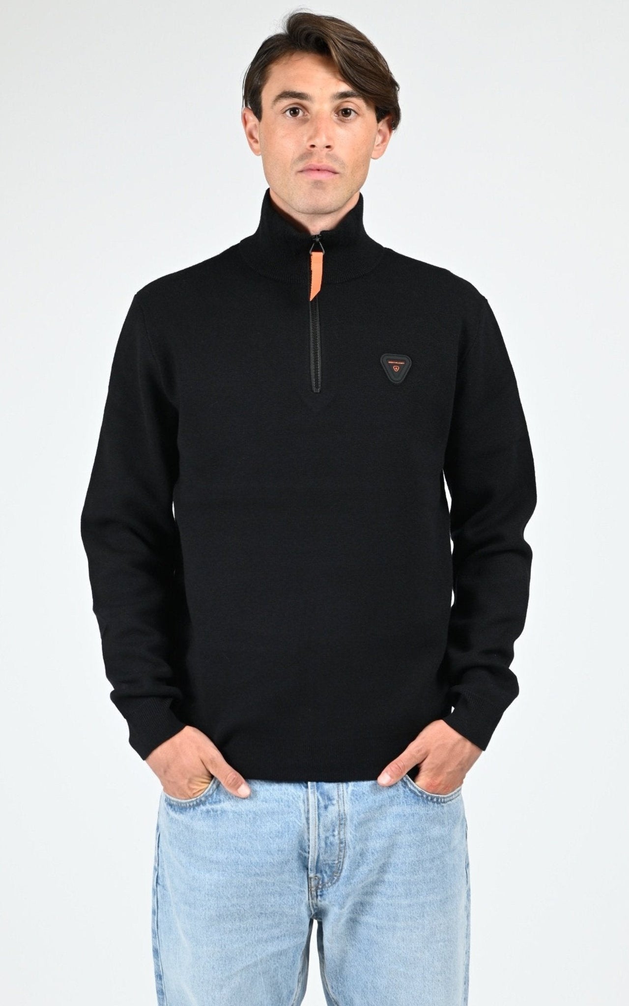 Pull à col montant Lewis Patch mixte noir